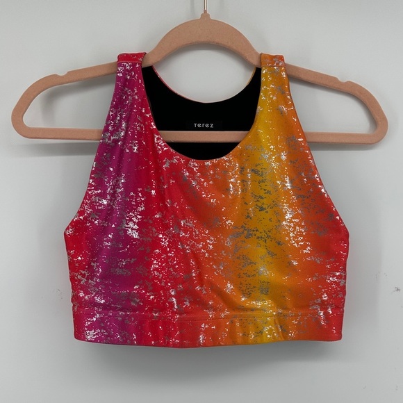 Terez Other - Terez‎ Retro Disco Electric Neon Pink,Orange&Yellow Sparkle Sport Bra SZL